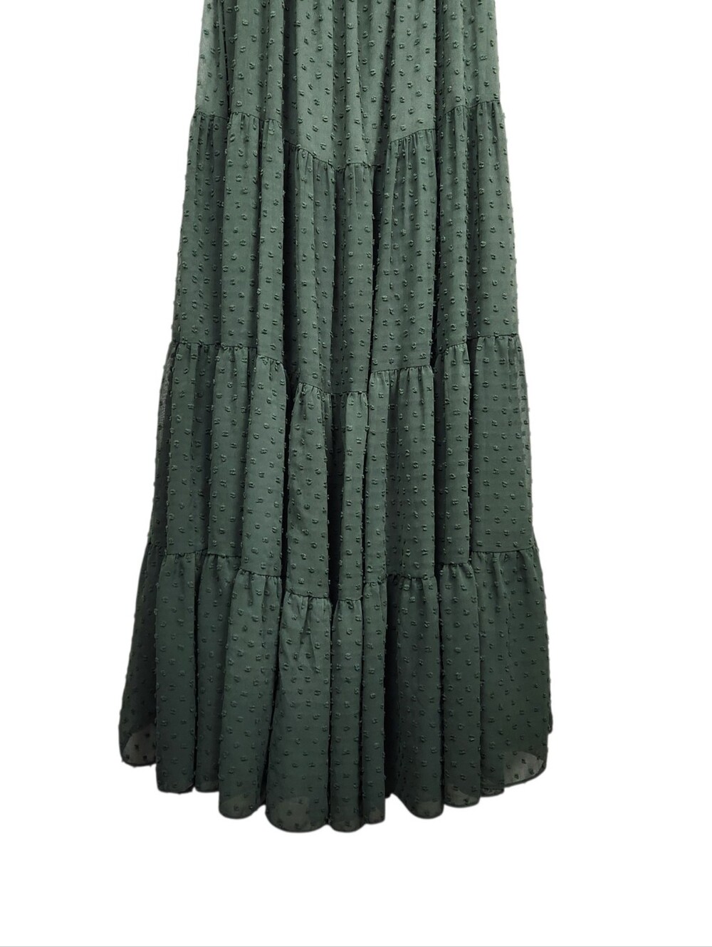 Baltic Born Olive Green Swiss Dot Off The Shoulder Tier Maxi Dress Womens Size S - Picture 8 of 12